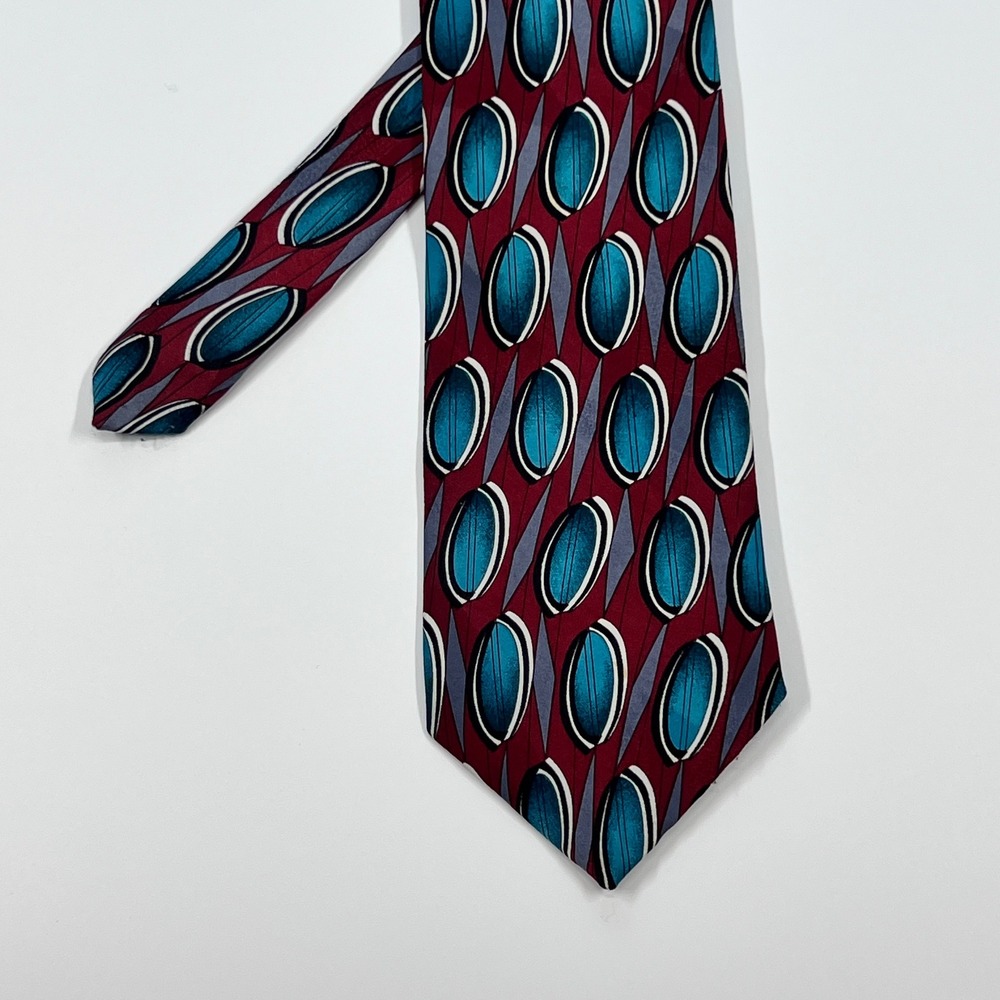 Wembley Burgundy Teal Geometric Abstract Polyester Necktie Mens OS